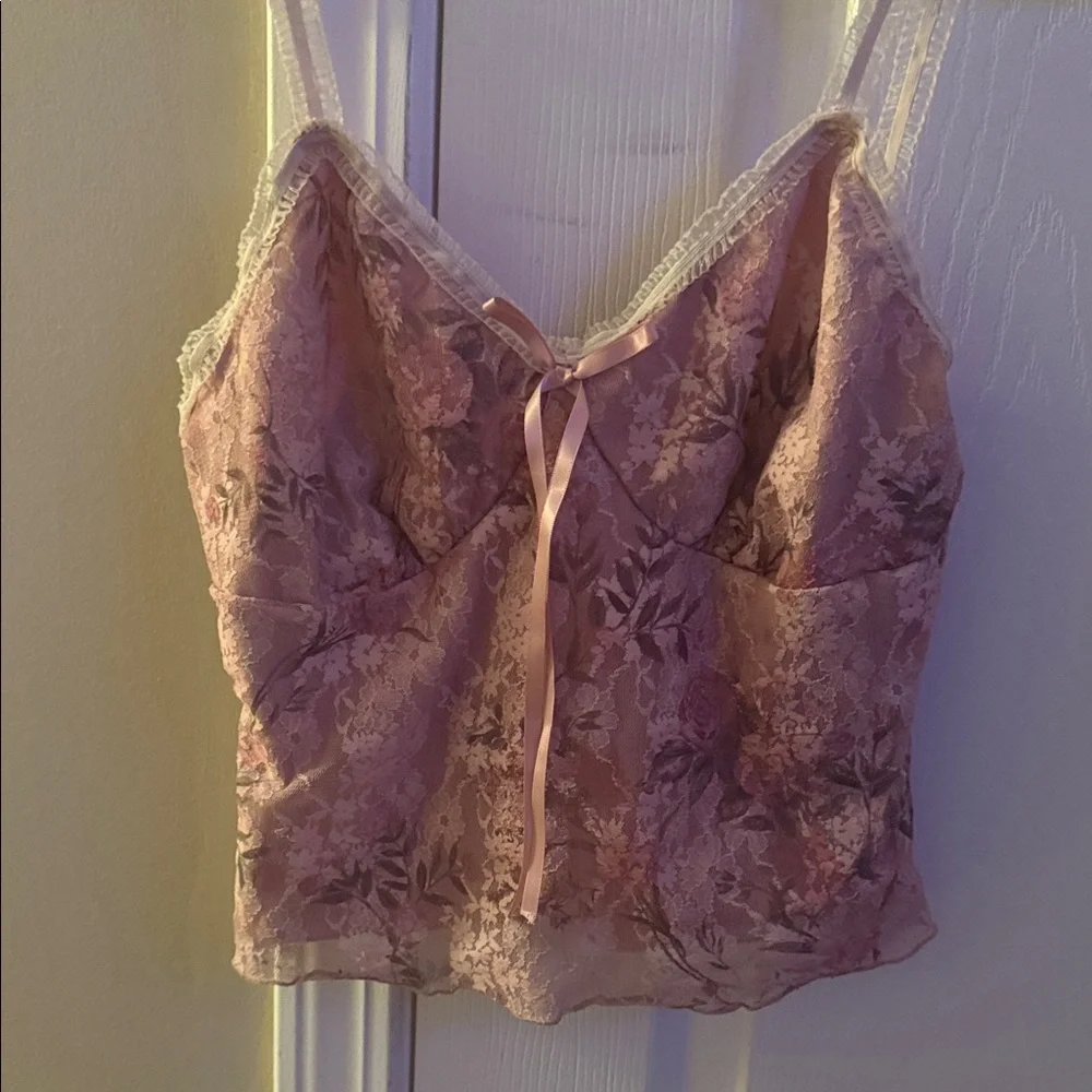 Floral Lace Pink Crop Top - Picture 1 of 1